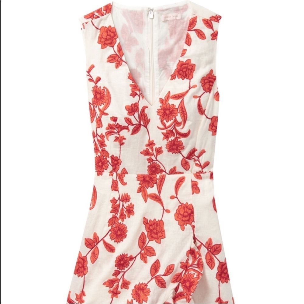 Rebecca Taylor Scarlett Floral Embellished Sleeveless Wrap Linen Dress Sz 6 - Picture 9 of 12